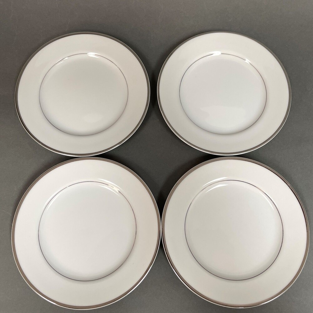 Royal Gallery Jill 9005P‎ White Platinum Trim Bread Butter Plates Japan Lot of 4